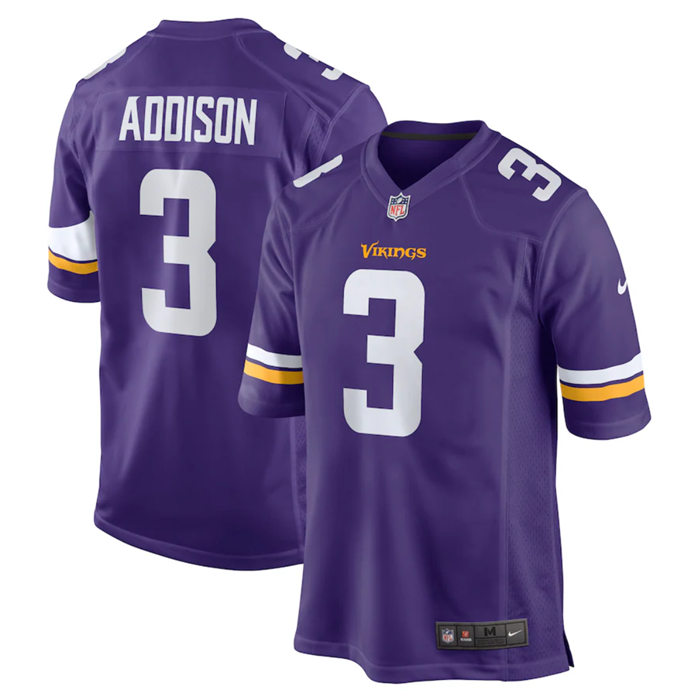 Youth Minnesota Vikings #3 Jordan Addison Purple Stitched Game Jersey